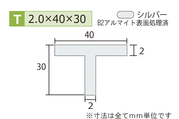 アルミT型バー(厚み2.0) B2シルバー